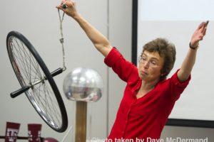 Dr. Tatiana displaying a wheel spinning sideways in place using a center of motion