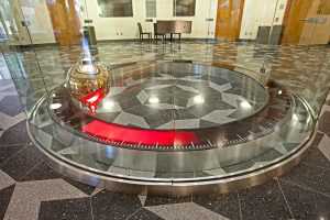 83-foot Foucault pendulum swinging in the Mitchell Institute (MIST) atrium