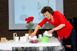 Dr. Tatiana pouring liquid nitrogen